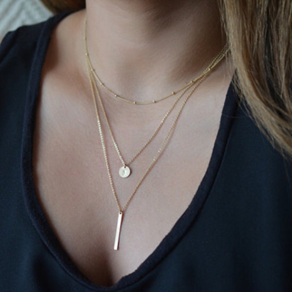 Boho Multilayer Coin and Bar Necklace - Picture 2 of 8